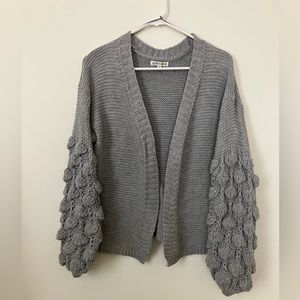 Woven Heart gray cardigan with funky textured belle sleeves